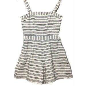 Anthropologie Paper Crown Striped Romper Women Size M Ivory & Black Sleeveless